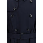 Burberry Blue Cotton Trench Coat Burberry