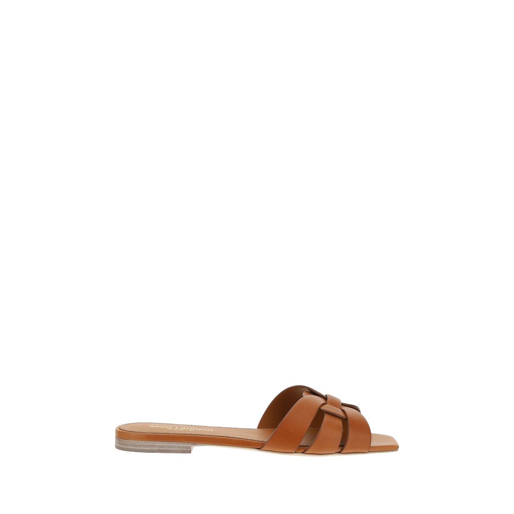 Saint Laurent Brown Calf Leather Bos Taurus Flat Sandals Saint Laurent