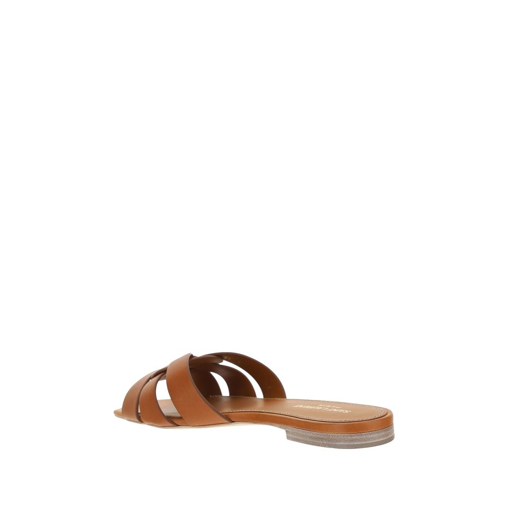 Saint Laurent Brown Calf Leather Bos Taurus Flat Sandals Saint Laurent