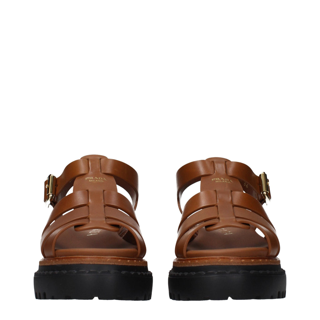 Prada Brown Leather Platform Sandals Prada