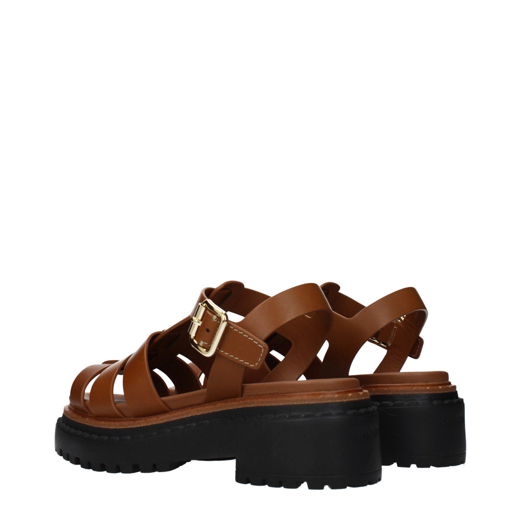 Prada Brown Leather Platform Sandals Prada
