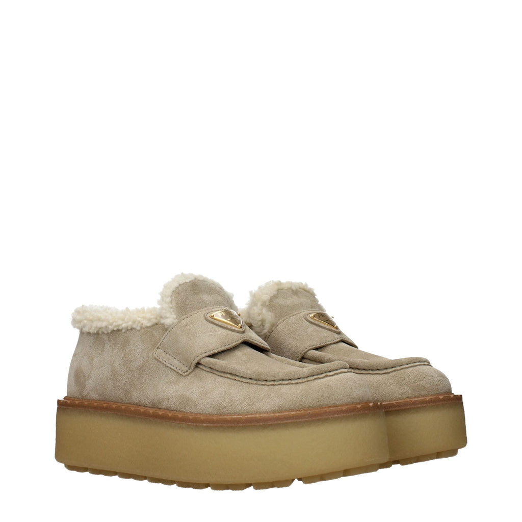 Prada Beige Leather Platform Loafers Prada