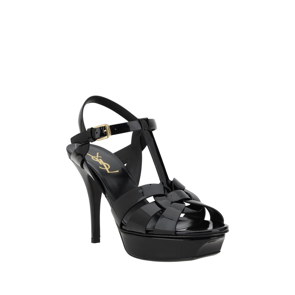 Saint Laurent Black Calf Leather Bos Taurus Stiletto Heel Sandals Saint Laurent