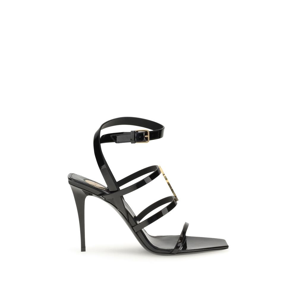 Saint Laurent Black Calf Leather Bos Taurus Stiletto Heel Sandals Saint Laurent
