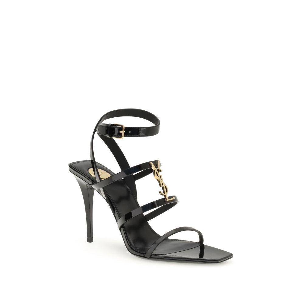 Saint Laurent Black Calf Leather Bos Taurus Stiletto Heel Sandals Saint Laurent