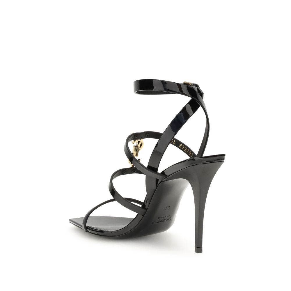Saint Laurent Black Calf Leather Bos Taurus Stiletto Heel Sandals Saint Laurent