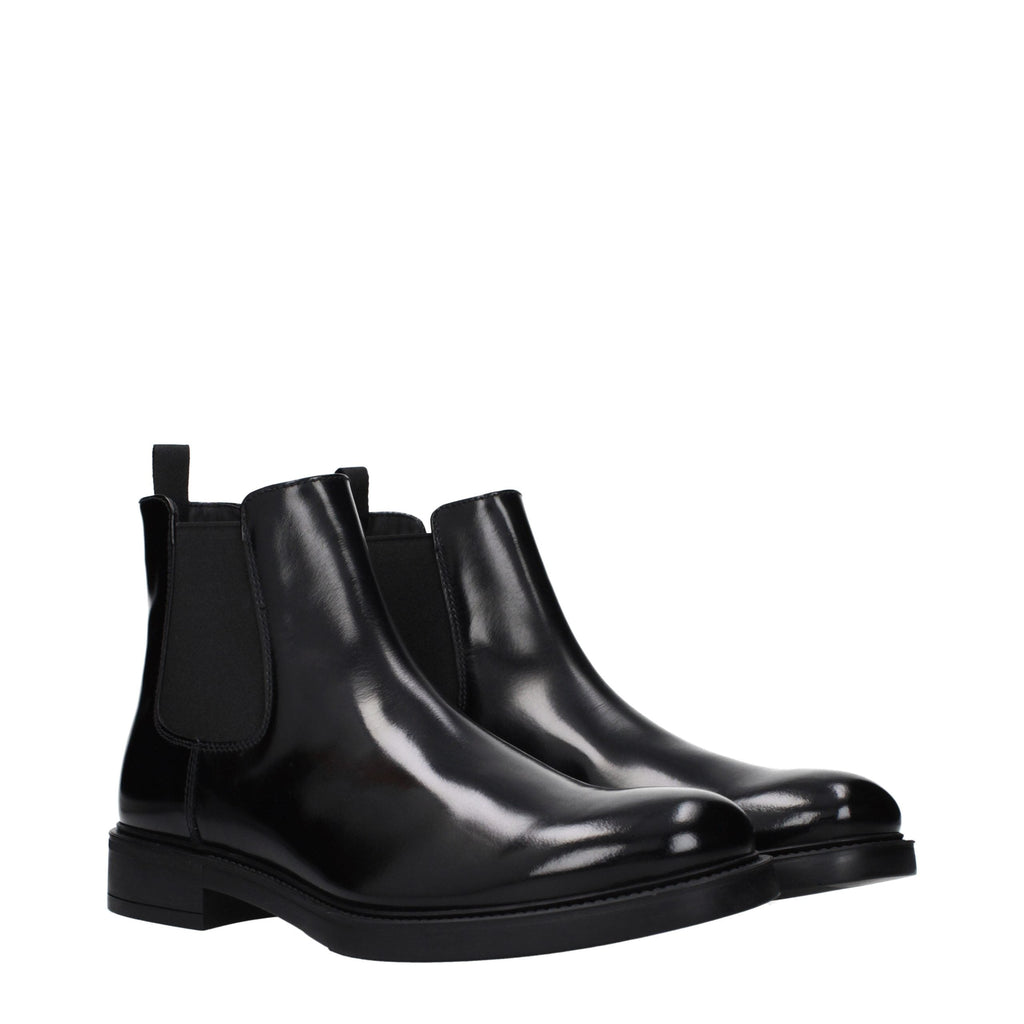 Prada Black Leather Ankle Boots Prada