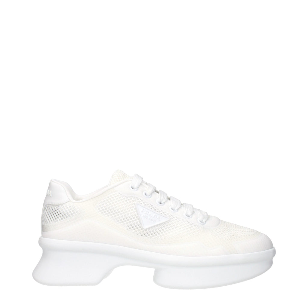 Prada White Fabric Low Top Sneakers Prada