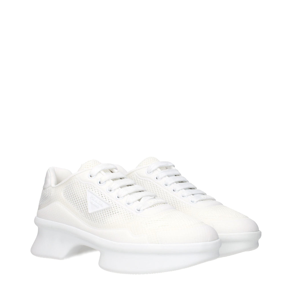 Prada White Fabric Low Top Sneakers Prada