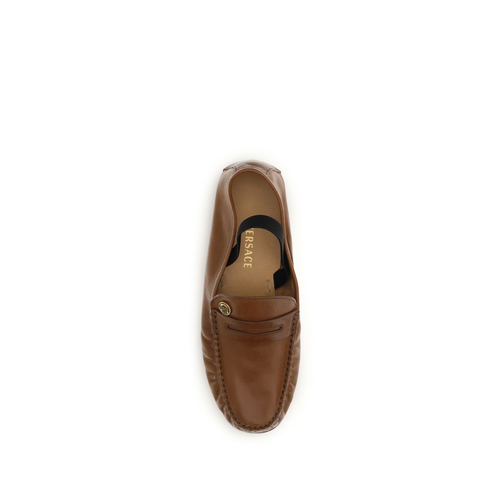 Versace Brown Lamb Ovis Aries Aries Slip-On Loafers Versace
