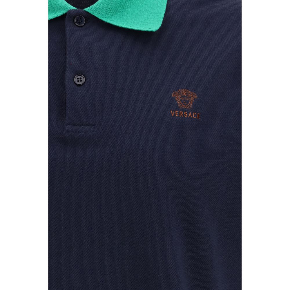 Versace Blue Cotton Polo Shirt Versace