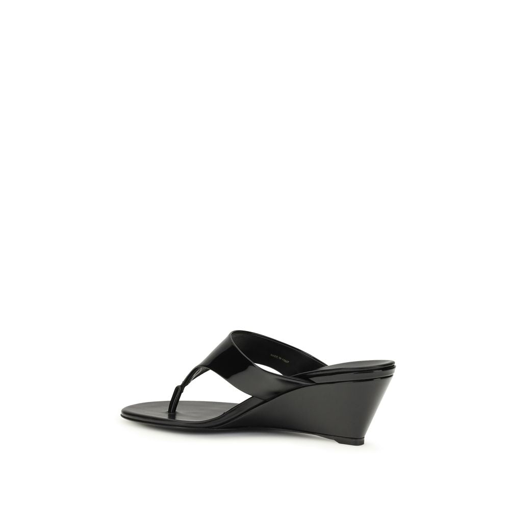 Prada Black Calf Leather Bos Taurus Wedge Sandals Prada