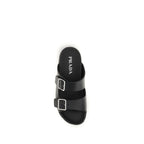 Prada Black Calf Leather Bos Taurus Flat Sandals Prada
