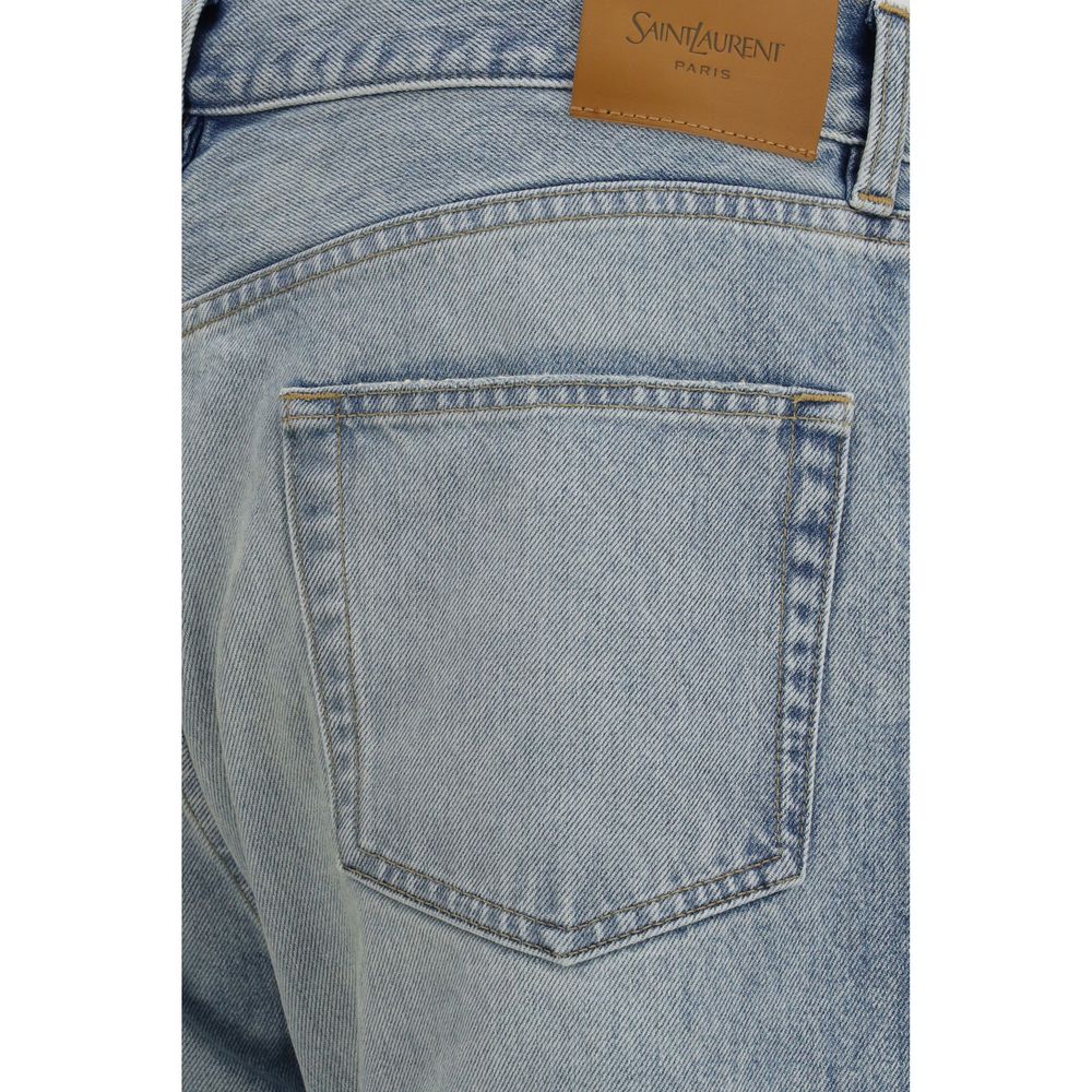 Saint Laurent Blue Cotton Straight-Leg Jeans Saint Laurent