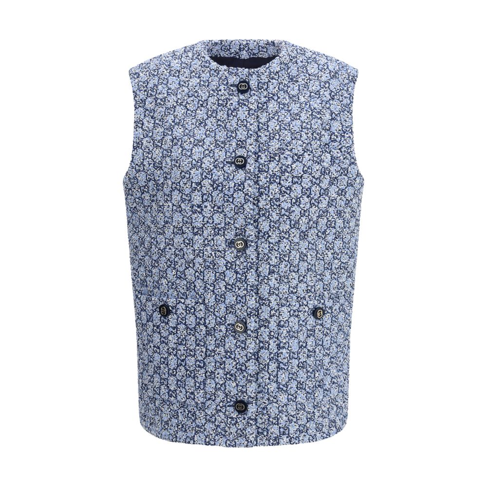 Gucci Blue Cotton Sleveless Jacket Gucci
