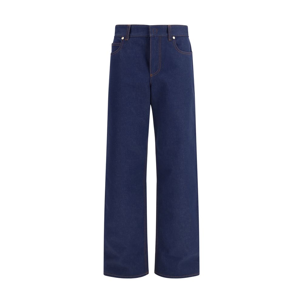 Fendi Blue Cotton Straight-Leg Jeans Fendi