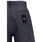 Fendi Blue Linen Relaxed Fit Jeans Fendi