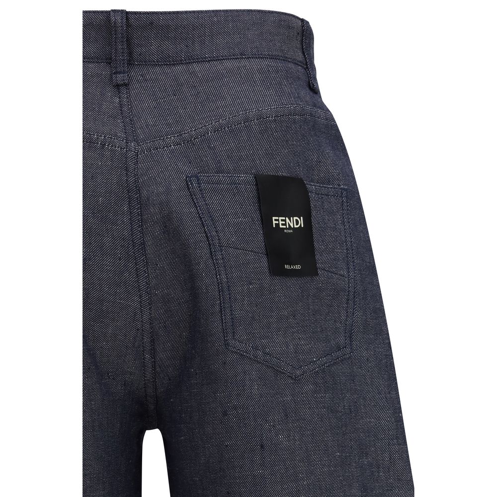 Fendi Blue Linen Relaxed Fit Jeans Fendi