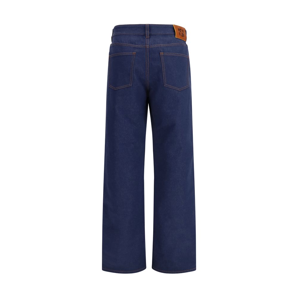 Fendi Blue Cotton Straight-Leg Jeans Fendi