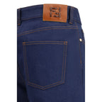 Fendi Blue Cotton Straight-Leg Jeans Fendi