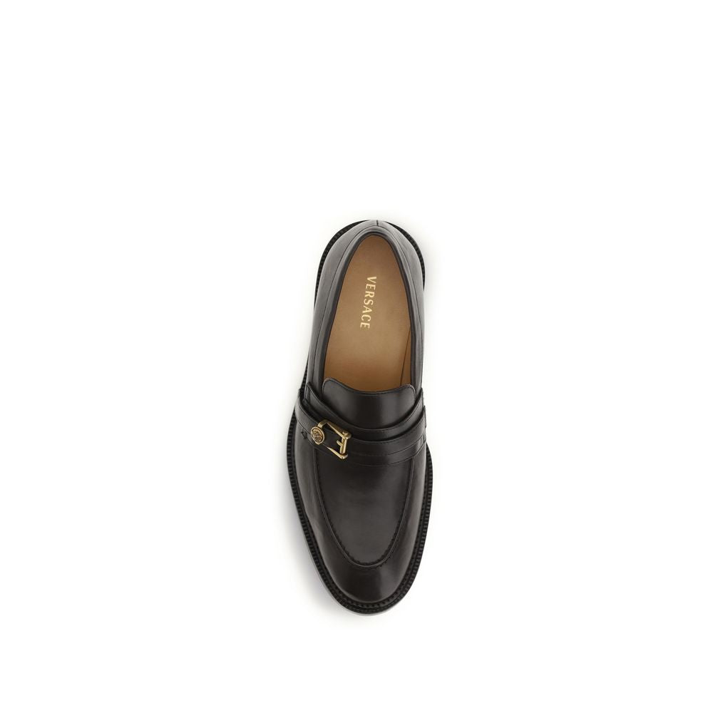 Versace Black Calf Leather Bos Taurus Slip-On Loafers Versace