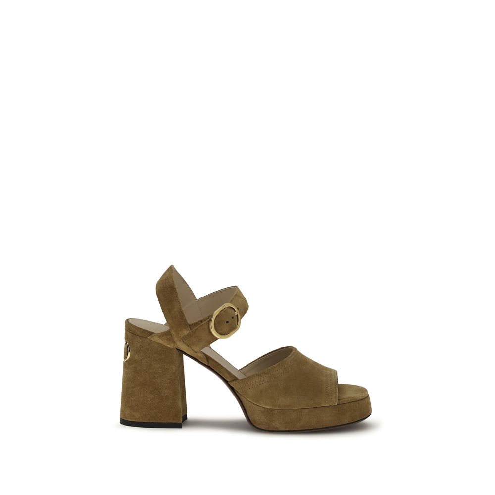 Valentino Garavani Beige Calf Leather Bos Taurus Platform Sandals Valentino Garavani