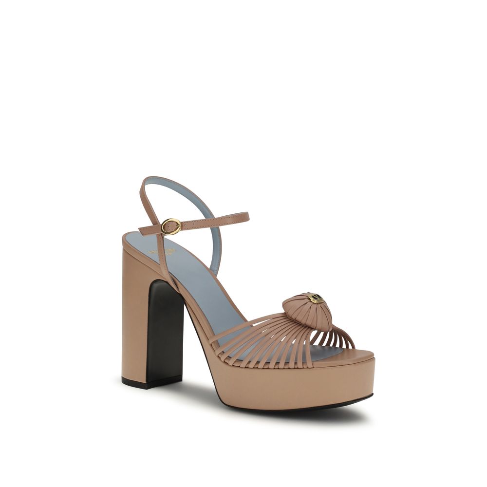 Valentino Garavani Beige Goatskin Platform Sandals Valentino Garavani