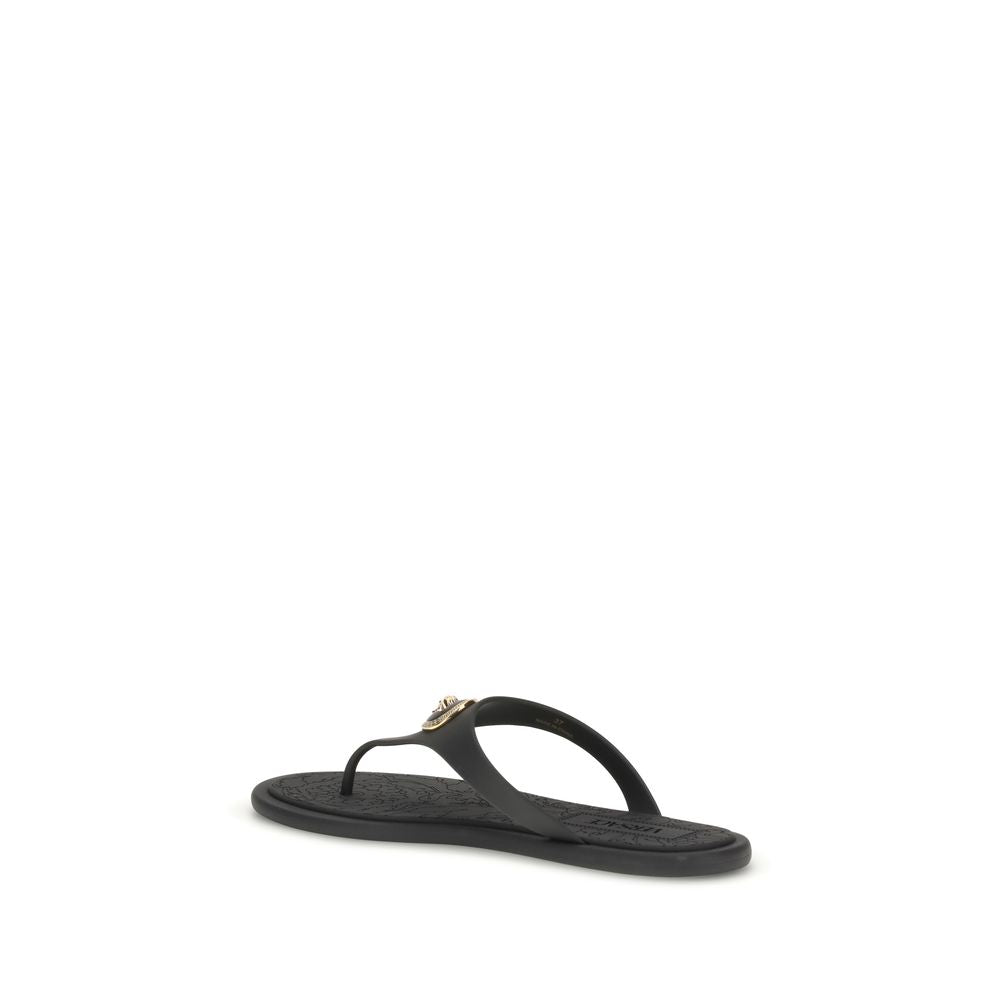 Versace Black Rubber Flip-Flop Sandals Versace