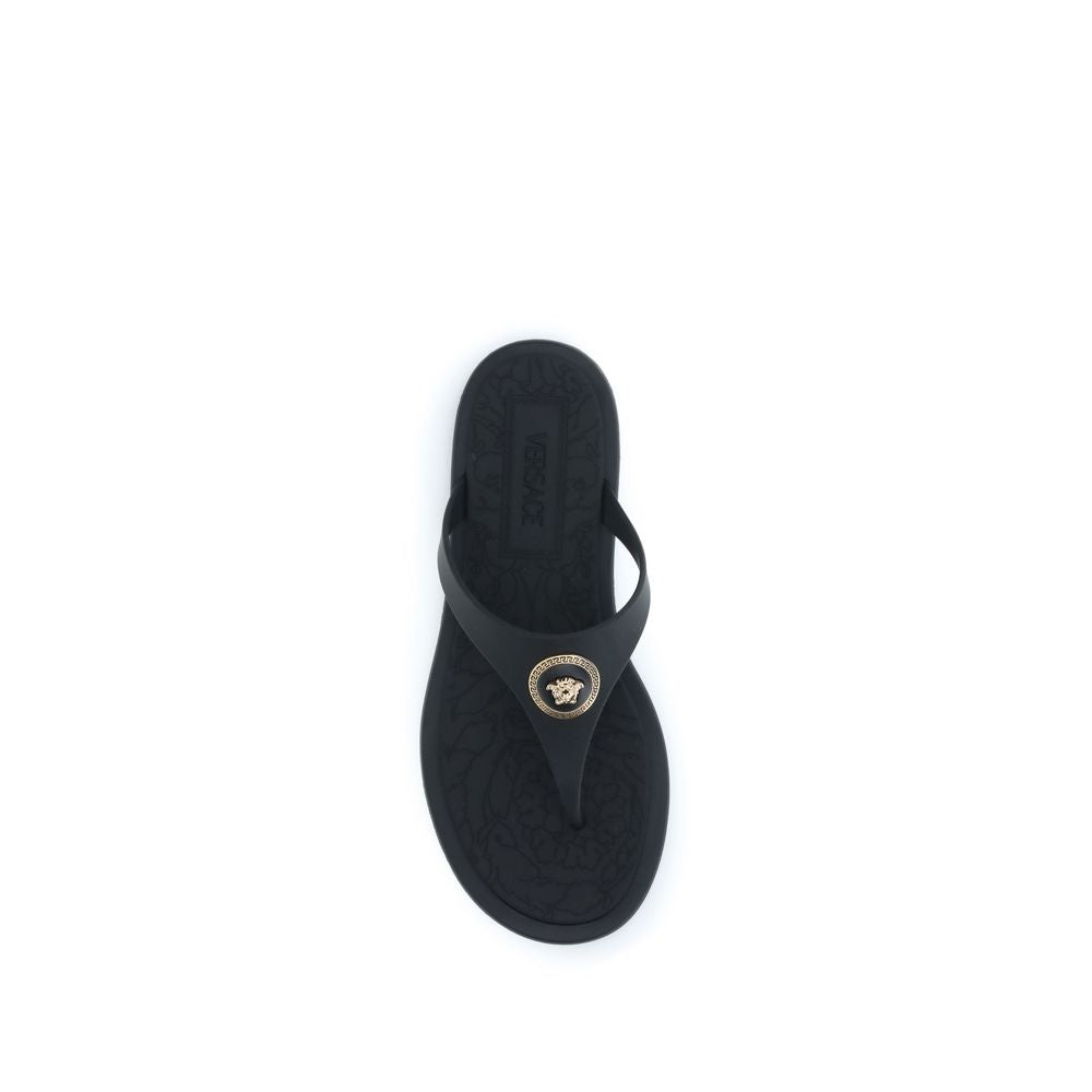 Versace Black Rubber Flip-Flop Sandals Versace