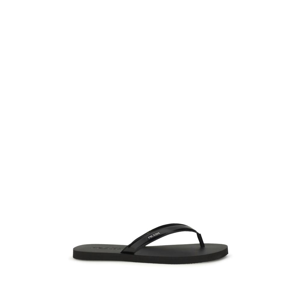 Prada Black Calf Leather Bos Taurus Flip-Flop Sandals Prada