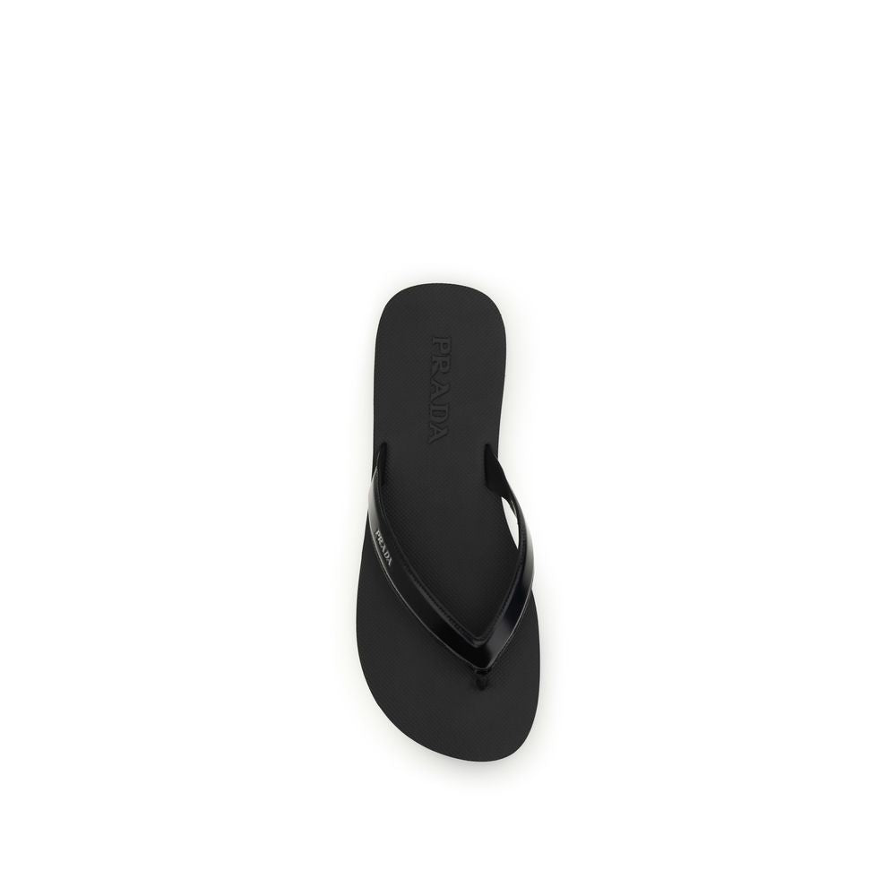 Prada Black Calf Leather Bos Taurus Flip-Flop Sandals Prada