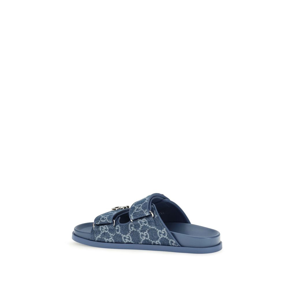Gucci Blue Cotton Flat Sandals Gucci