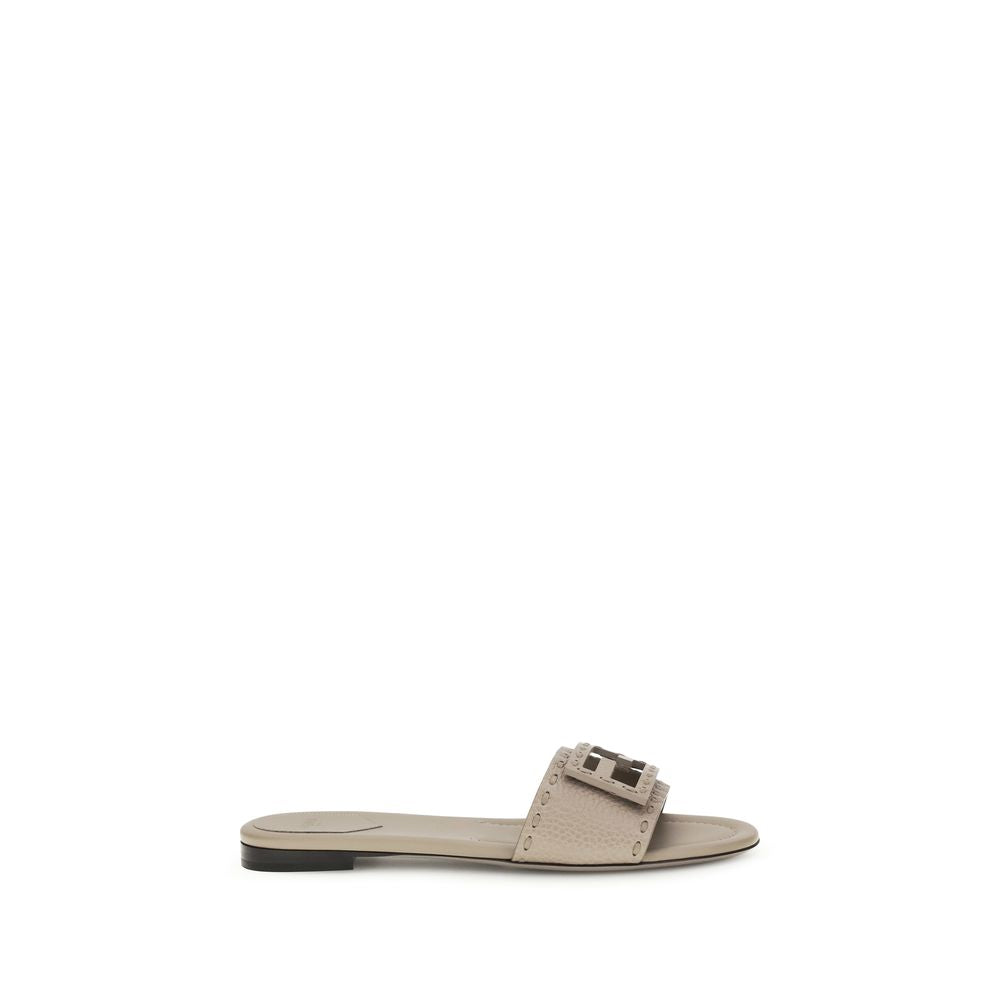 Fendi Gray Calf Leather Bos Taurus Flat Sandals Fendi