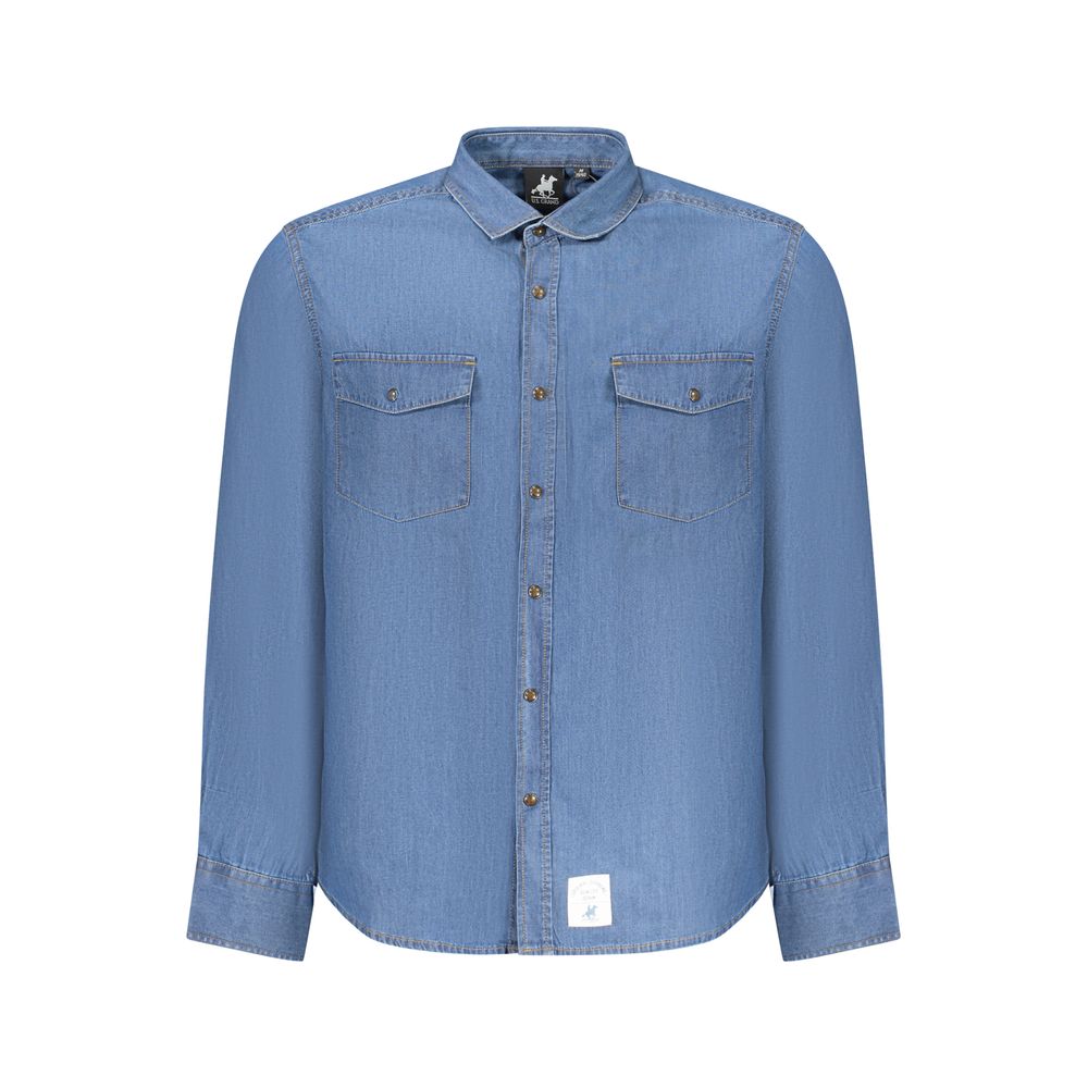 U.S. Grand Blue Cotton Men Shirt U.S. Grand