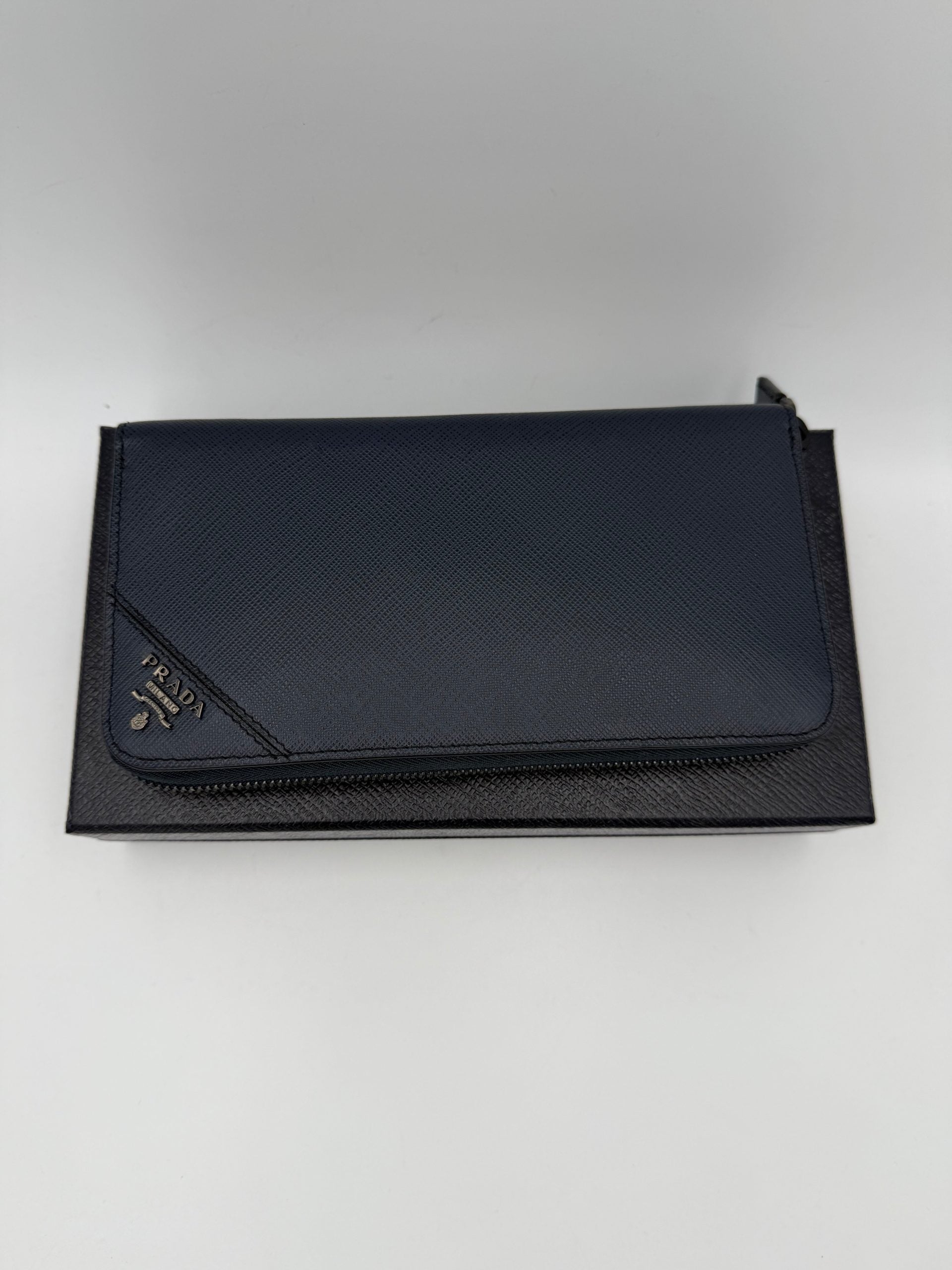 Prada PRADA Zip in Blue Saffiano Wallet Prada