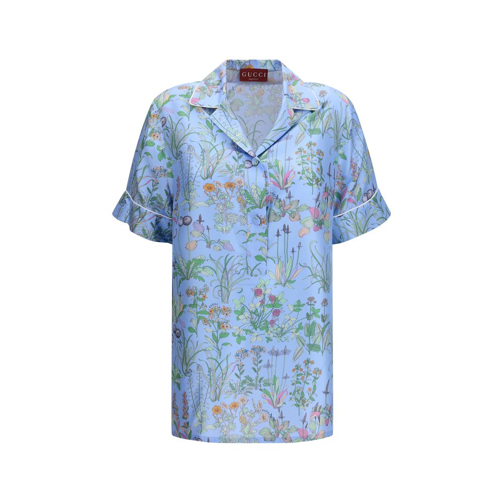 Gucci Blue Silk Pattern Shirt Gucci