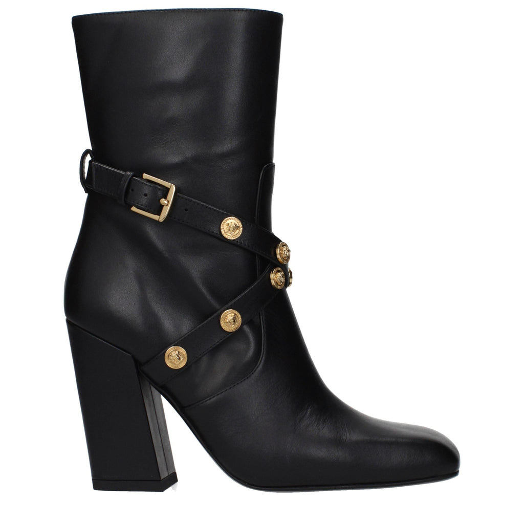 Versace Black Leather Ankle Boots Versace