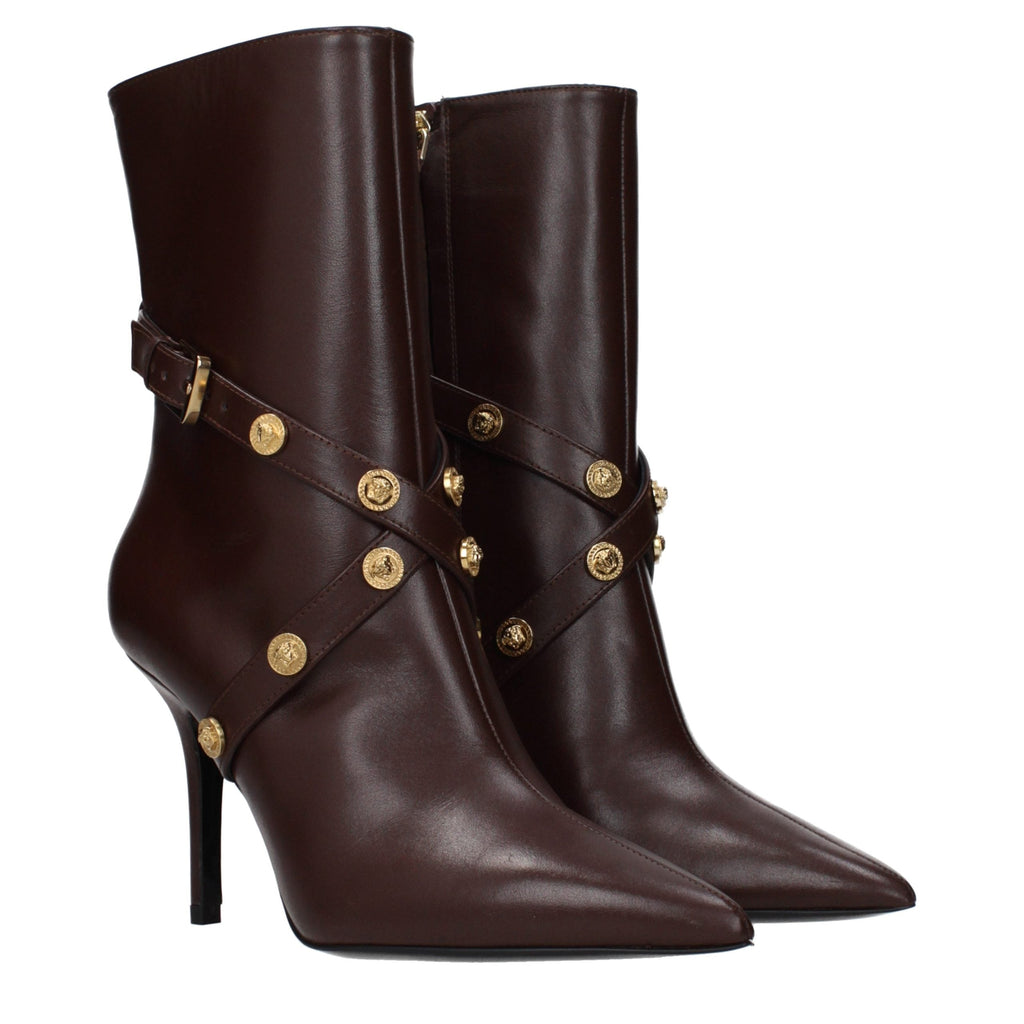 Versace Brown Leather Ankle Boots Versace