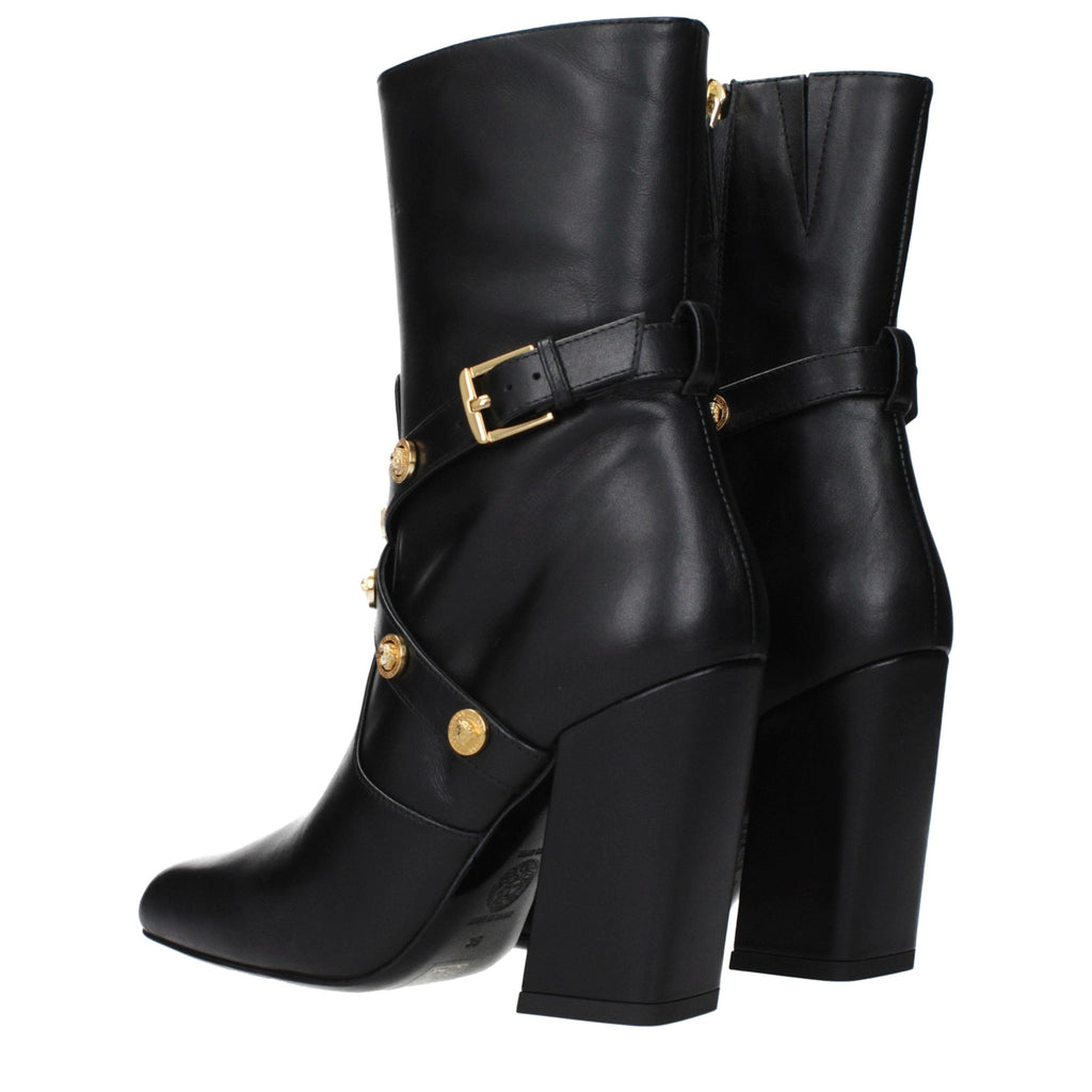 Versace Black Leather Ankle Boots Versace