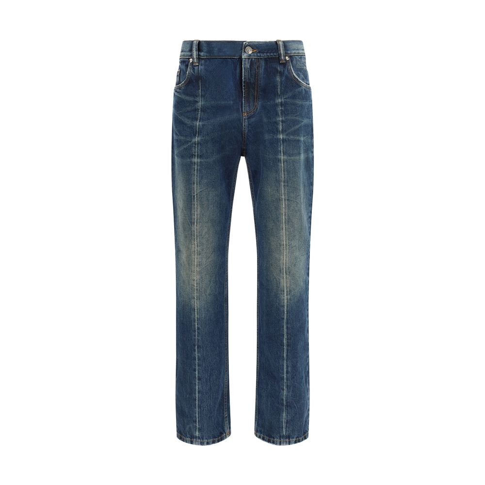 Versace Blue Cotton Straight-Leg Jeans Versace