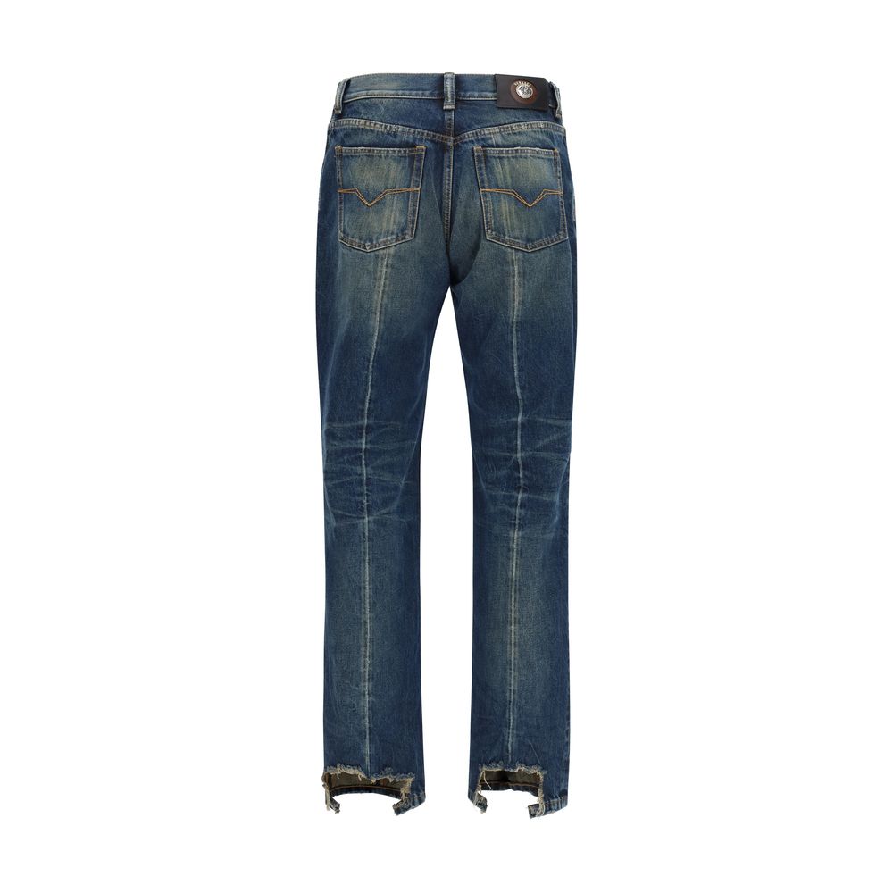 Versace Blue Cotton Straight-Leg Jeans Versace