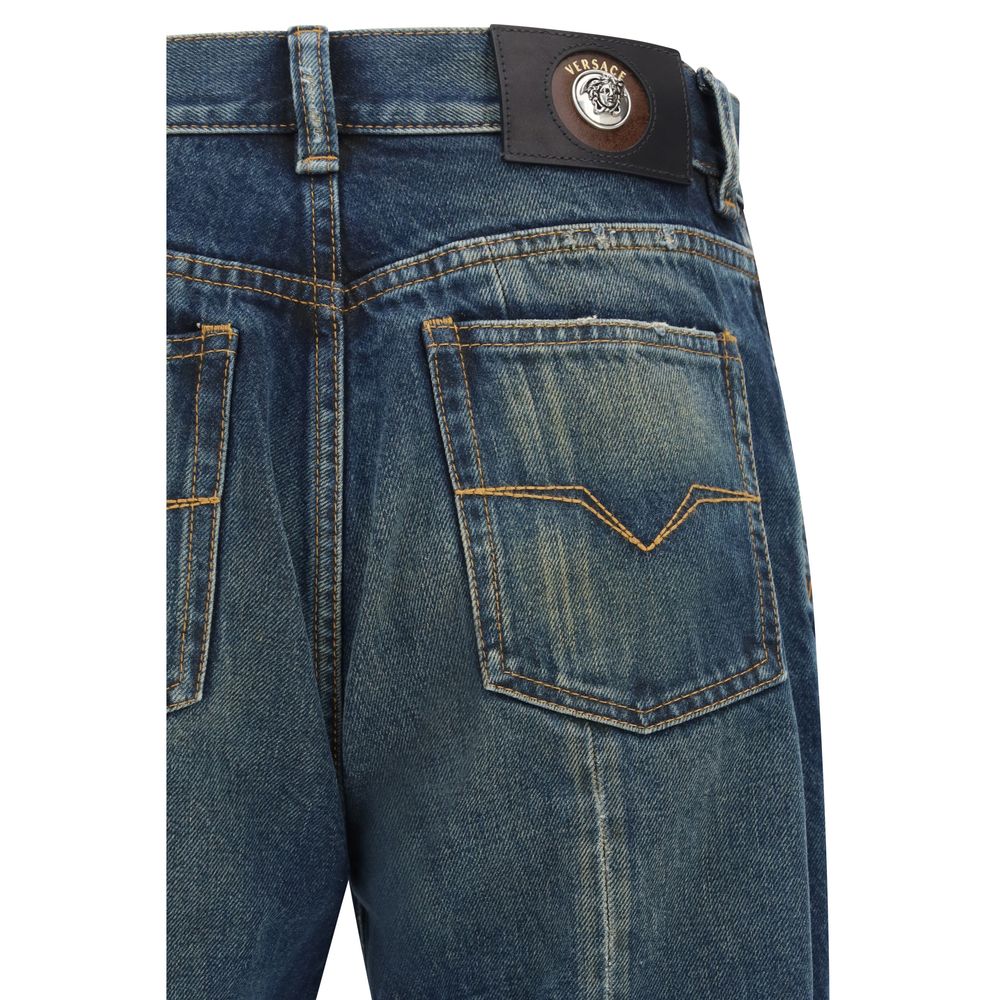Versace Blue Cotton Straight-Leg Jeans Versace