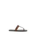 Saint Laurent Brown Calf Leather Bos Taurus Flip-Flop Sandals Saint Laurent