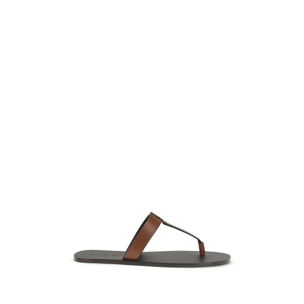 Saint Laurent Brown Calf Leather Bos Taurus Flip-Flop Sandals Saint Laurent
