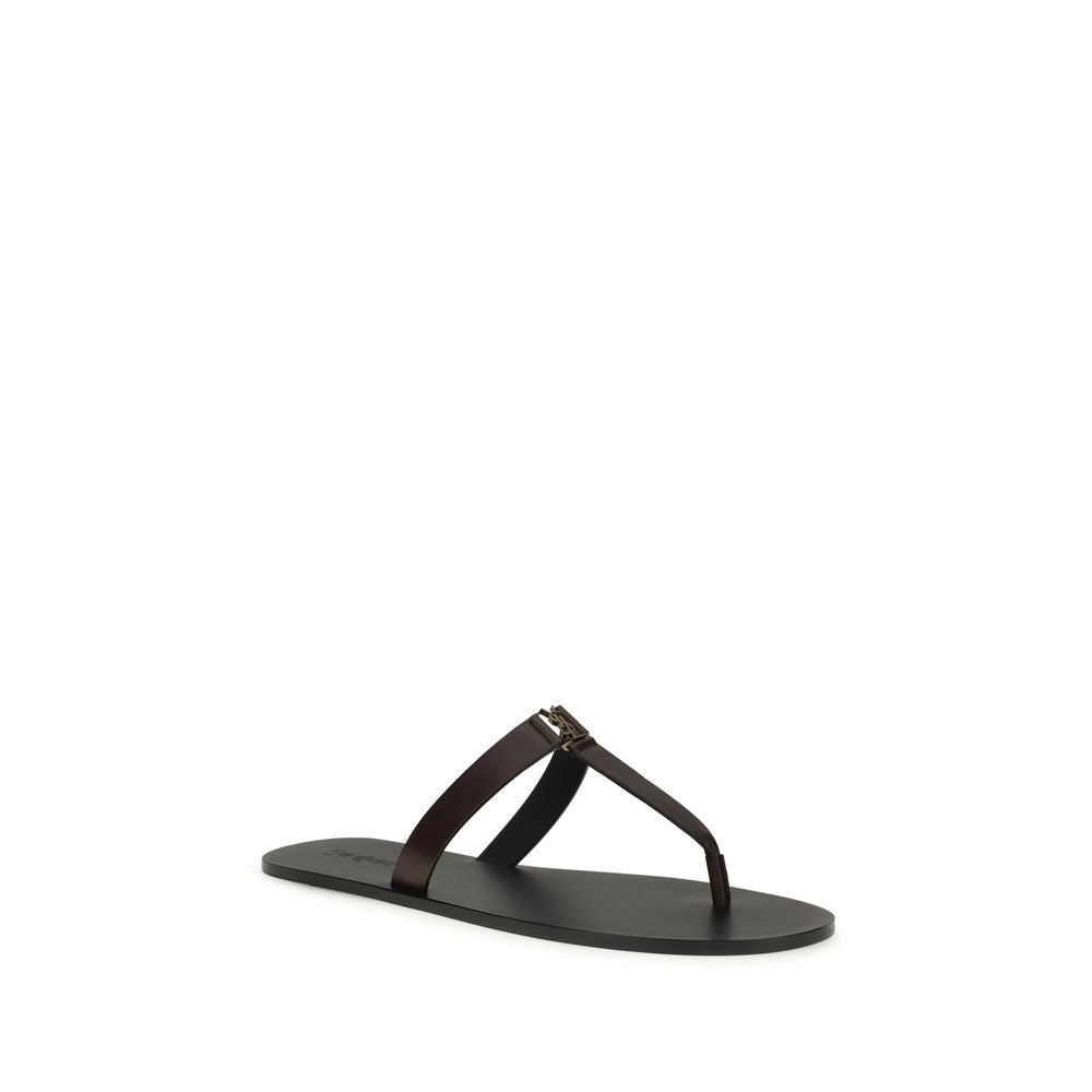 Saint Laurent Brown Calf Leather Bos Taurus Flat Sandals Saint Laurent