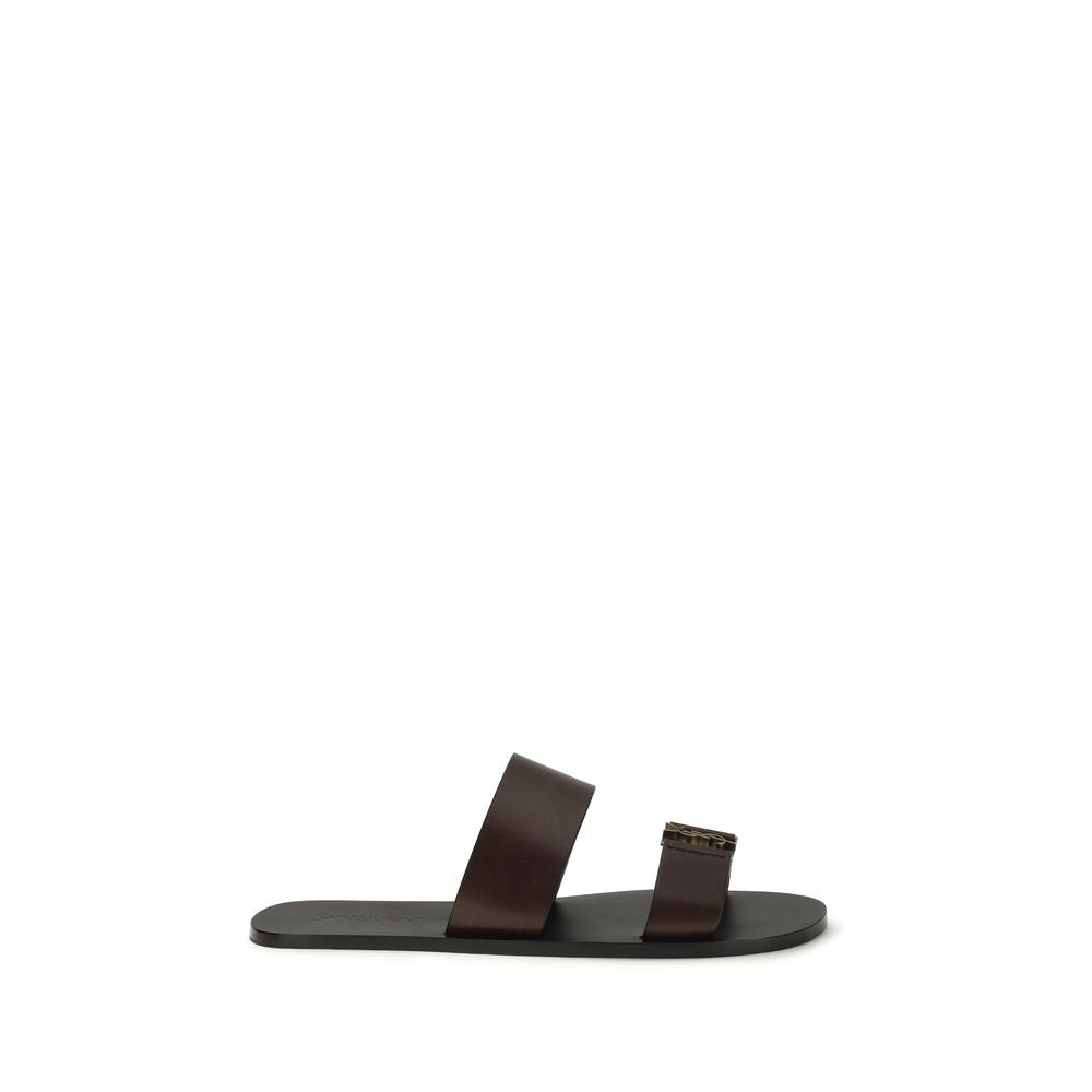 Saint Laurent Brown Calf Leather Bos Taurus Flat Sandals Saint Laurent