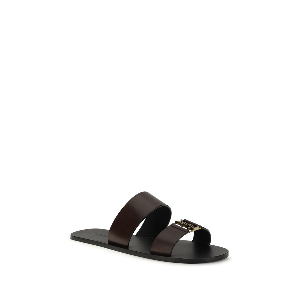 Saint Laurent Brown Calf Leather Bos Taurus Flat Sandals Saint Laurent