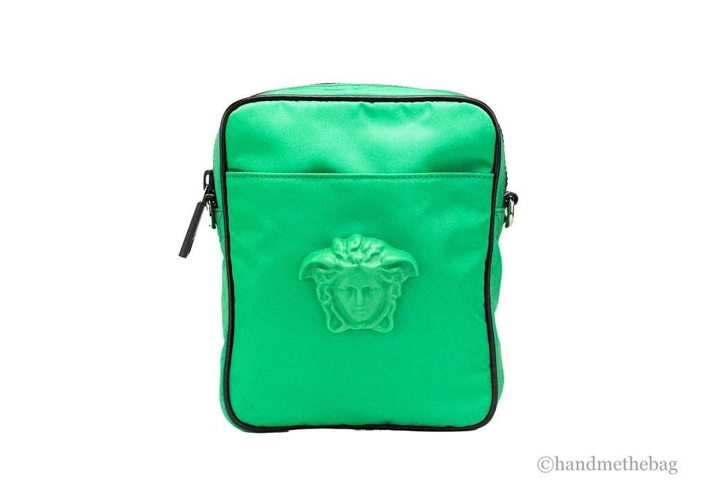 Versace Small Bright Green Nylon Fabric Medusa Crossbody Messenger Bag Purse Versace