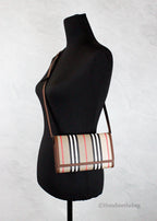 Burberry Hannah Icon Stripe Archive Tan E-Canvas Leather Wallet Crossbody Bag Burberry