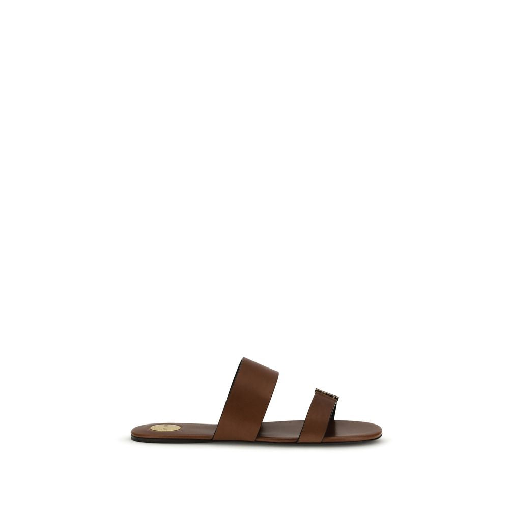 Saint Laurent Brown Calf Leather Bos Taurus Flat Sandals Saint Laurent